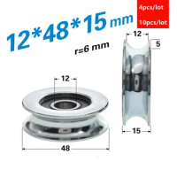 4pcs/10pcs 12*48*15mm U type groove galvanized steel 45# 12mm track guide pulley wheel roller 6201RS 12x48x15