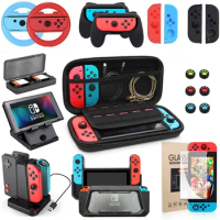 Switch Accessories Bundle for Nintendo Switch Carrying Case Screen Protector Joycon Grips Racing Wheels Controller Charge Dock
