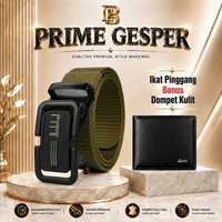 Ikat Pinggang Pria Tali Nylon Kanvas Otomatis Bonus Dompet Kulit - Sabuk Elegan & Berkualitas HIJAU+