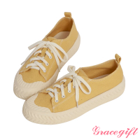【Grace Gift】素面帆布休閒餅乾鞋(黃)