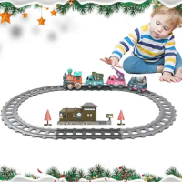 Car Track Puzzle Play Set Electric Train Christmas Classic Toy Train Set with Cargo Cars Tracks and Railway Kits Chritmas Gift
