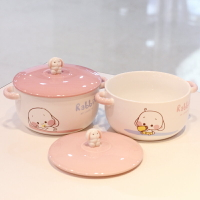 有蓋的陶瓷碗帶手柄帶蓋可愛少女心吃飯單個飯碗泡面碗微波爐可用