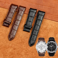 Curved End Genuine Leather Watchband 22mm 23mm 24mm for Tissot Couturier T035 Watch Band Steel Buckle Strap Wrist Bracelet Brown