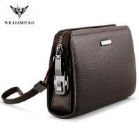 WILLIAMPOLO lock Wallet Genuine Leather Mens Clutch Wallet With Coded Lock Men Wallet Business Man Clutch Purse Mens PL286