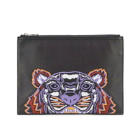 【KENZO】 牛皮紫色虎頭刺繡手拿包