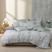 HOYACASA 100%精梳棉雙人兩用被四件式床包組-流光淺影(天絲入棉30%)