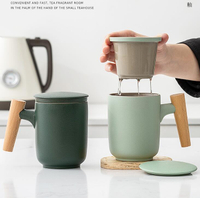 茶水分離泡茶杯子陶瓷磨砂家用辦公室木柄馬克杯帶蓋過濾個人定制「限時特惠」