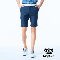 【KING GOLF】實體同步款-實體同步款-男款LOGO印花剪裁彈性短褲/高爾夫球褲(藍色)