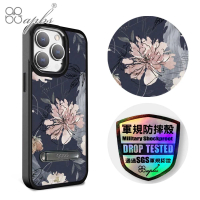 【apbs】iPhone 15 14系列 軍規防摔鋁合金鏡頭框立架手機殼(繪花)