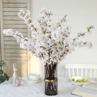 Artificial green plants flowers White pink Japanese cherry branch false blossom Asparagus aloe Bonsai