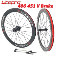 Litepro 451 406 V Brake Wheelset Folding Bike Front Rear 74mm 100mm 130mm Bearing Hub Double Wall Wheel Set 8 9 10 11 Speed