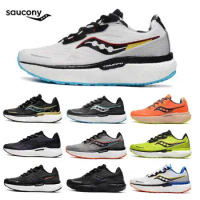 Original Saucony Triumph 19 Running Shoes Black White Comfortable Lightweight Shock Absorbing Breathable Men Women Sports Shoes