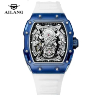 AILANG Brand New Fashion Hollow Tonneau Mechanical Watch for Men Sport Silicone Strap Luxury Automatic Skeleton Watches Mens