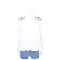 RED VALENTINO 網紗蕾絲拼接白色抓折荷葉短袖TEE T恤