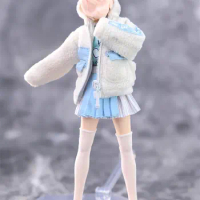 HASUKI CS004 1/12 Female Winter Lambswool Jacket T-shirt Pleated Skirt Set Clothes Model Fit 6'' Soldier Action Figure Body