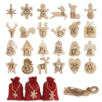 24Pcs Wooden Number Xmas Countdown Hanging Calendar Label Ornament Christmas Pendant Tag Biscuit Package Gift Bags Decor