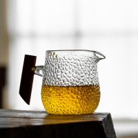 錘紋玻璃公道杯大號分茶器茶海加厚帶木柄防燙耐熱公杯茶具配件