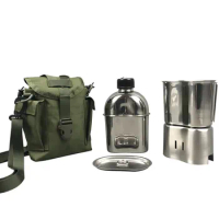 Jolmo Lander Canteen Kit, Stainless Steel Canteen Set Canteen Cookware Set with Cover