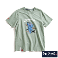 EDOKATSU 江戶勝 忍者系列 伊賀忍者印花短袖T恤-男-灰綠色