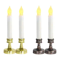 2Pcs LED Candle Light Taper Candles with Base Flameless Lamp for Home Holiday