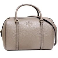 【TORY BURCH】THEA 荔枝紋皮革雙背帶波士頓斜背包(大象灰)