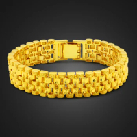 luxury Gold color Jewelry 100% 925 sterling silver Men's Bracelet Curb Cuban Link Chain 16MM24cm Womens Bracelets Bangle