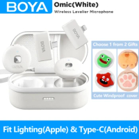 BOYA Omic(White) Wireless Lavalier Lapel Microphone for iPhone iPad Android Type-C Devices Youtube Recording Streaming Gaming