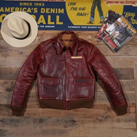 Tailor Brando American Vintage Classic Burgundy Batik Cowhide A2 Flight Jacket Men's Leather Lapel Slim Jacket