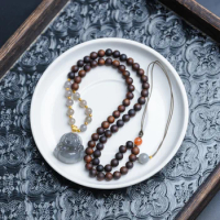 Brunei Agarwood 0.6 Clavicle Chain-Match: 18K Smokey Violet Maitreya Pendant, 18K Small Golden Beads Simple and Elegant