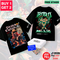 (Gratis Stiker) Buy 1 Get 2 Tshirt One Piece Luffy Pirates Captain x Roronoa Zoro kaos distro pria w
