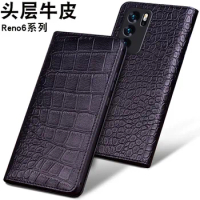 Luxury Genuine Leather Flip Phone Case For Oppo Reno 6 Reno6 Pro Plus Leather Half Pack Phone Cover Cases Shockproof