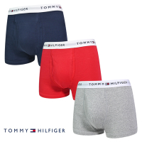 Tommy Hilfiger Cotton Stretch 男內褲 短版棉質高彈性合身平口褲/Tommy四角褲-海軍藍、紅、灰 三入組