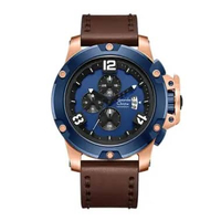 Jam Tangan Alexandre Christie AC6295 Sport Leather Strap Blue Rose Brown