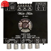 ZK-AS21 2.1 Channel TPA3255 Bluetooth-compatible Audio Power Amplifier Board Module High and Low Bass 220WX2+350W