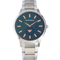 EMPORIO ARMANI 手錶 AR11137亞曼尼 LOGO小秒盤 孔雀綠面 鋼帶 男錶