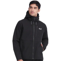 【Jack wolfskin 飛狼】男 防風防潑水內刷毛保暖外套 Softshell 連帽軟殼衣(午夜黑)