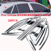 For Lexus RX330 RX350 RX400H 2004-2009 Mirror Effect Car Full Window Frame Cover Window Pillar Trim Cover BC Column Sticker 26pc