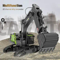 Huina 1593 1:14 RC Excavator 22CH Rotation Alloy Green RC Remote Control Truck Toys Screw Drive Double Track Engineering Vehicle
