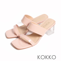 【KOKKO 集團】率性一字寬帶透明方跟涼拖鞋(粉色)