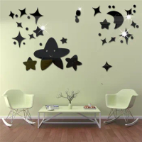 Acrylic Star Moon Planet 3D Mirror Wall Sticker Mirror Mural Acrylic Decals for Room Toilet Bathroom Mirror Wall Stickers Decor