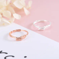 S925 925 Sterling Silver Stone Zircon Open Feather Ring Leaf Ring Female Rose Gold Plated Gift For Girls