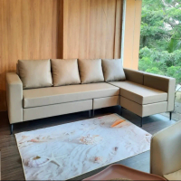 sofa model L shape pvc minimalis modern style bonus meja tamu