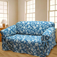 棉花田雙茶花雙層提花二用單人沙發便利套-藍色(250x250cm)