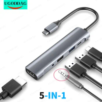 5 IN 1 USB-C Hub Type C to 4K HDMI-Compatible Adapter 3.5mm Audio Jack USB C to USB 3.0/2.0 60W Type-c PD Docking Station