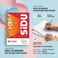 KERTAS HVS SIDU 80 GR A3 / HVS SIDU 80GSM / KERTAS SIDU (RIM)