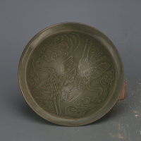 宋 耀州窯青釉開片鳳紋雙層鏤空碗 仿古舊貨瓷器古玩擺件收藏裝飾
