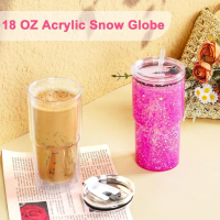 wffove Hadiah Kapasiti 18oz Mason Jar Cups Boleh diguna semula Tahan pecah Botol Air Lapisan dua Sno