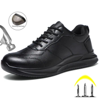 Men PU Leather Safety Shoes Puncture-Proof Steel Toe Work Shoes Men Protective Shoes Black Breathale Work Shoes Footwear Male