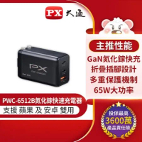 【PX大通】氮化鎵快充USB電源供應器 PWC-6512B