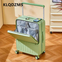 KLQDZMS Luggage on Wheels Front Opening Laptop Boarding Case 26" Aluminum Frame Trolley Case 24" Trolley Travel Bag 20" Suitcase